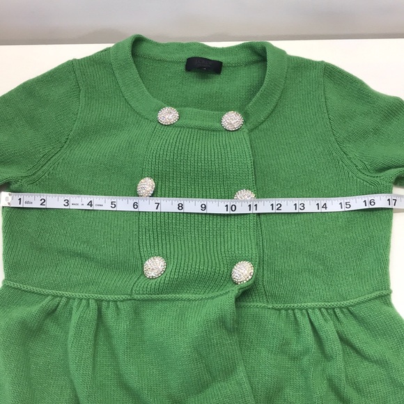 J.Crew Collection Green Cashmere-Blend Double-Breasted Sweater w/ Rhinestone But - Picture 15 of 15